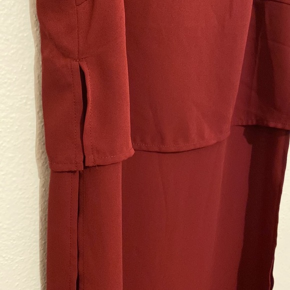 BKE Red Burgundy Tunic Style Tiered Tank Dress with Slits Up Sides - Picture 2 of 5